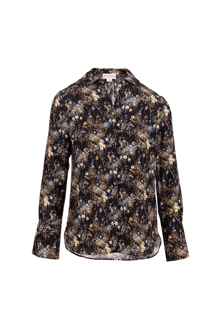 Silk Button Down - Denim Bursting Blooms