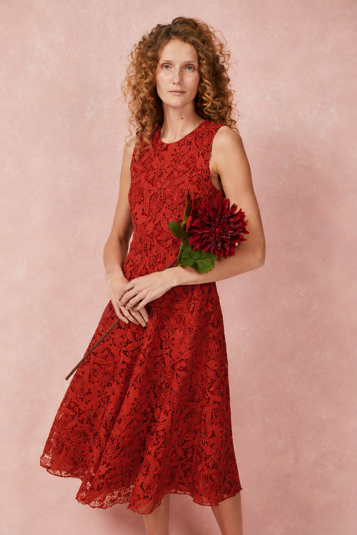 Marbella Dress in Red Lace