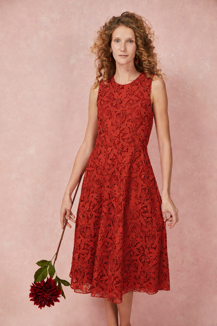 Marbella Dress in Red Lace