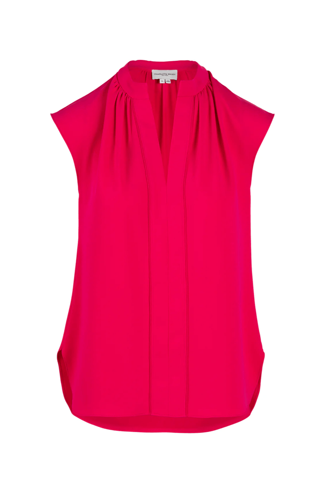 Sleeveless Gathered Blouse - Hot Pink