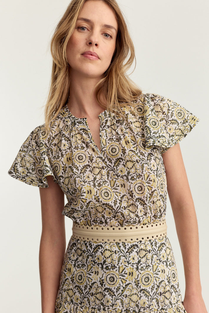 Fleur Sleeve Blouse Yellow Batik Voile