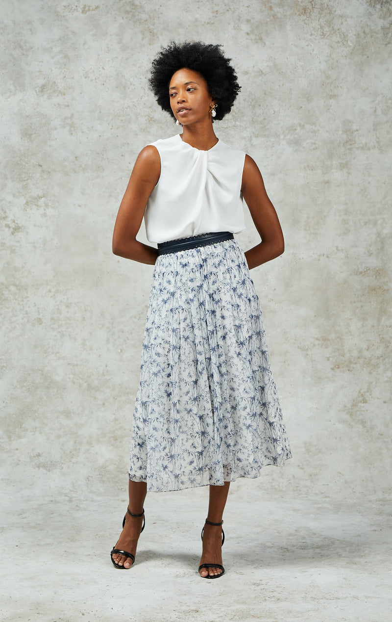 Pleated Skirt - Navy Butterfly