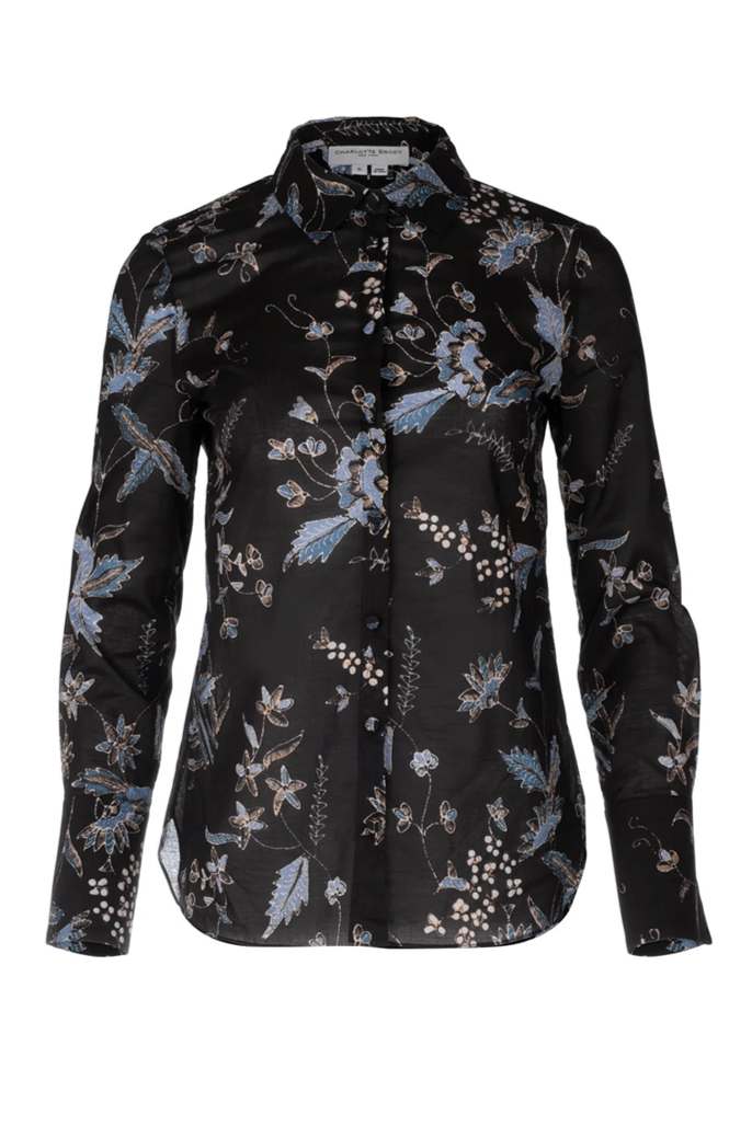 Classic Button Down Blouse - Navy Jasmine Batik