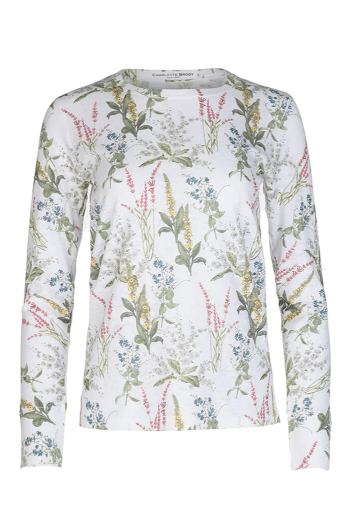 Long Sleeve Waffle Burnout Tee - White Millefleur