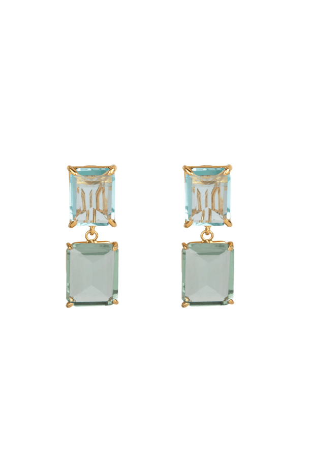 Emerald Duo Earrings - Blue Quartz, Green Amethyst