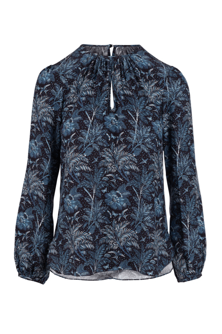 Keyhole Blouse - Navy Desert Oasis