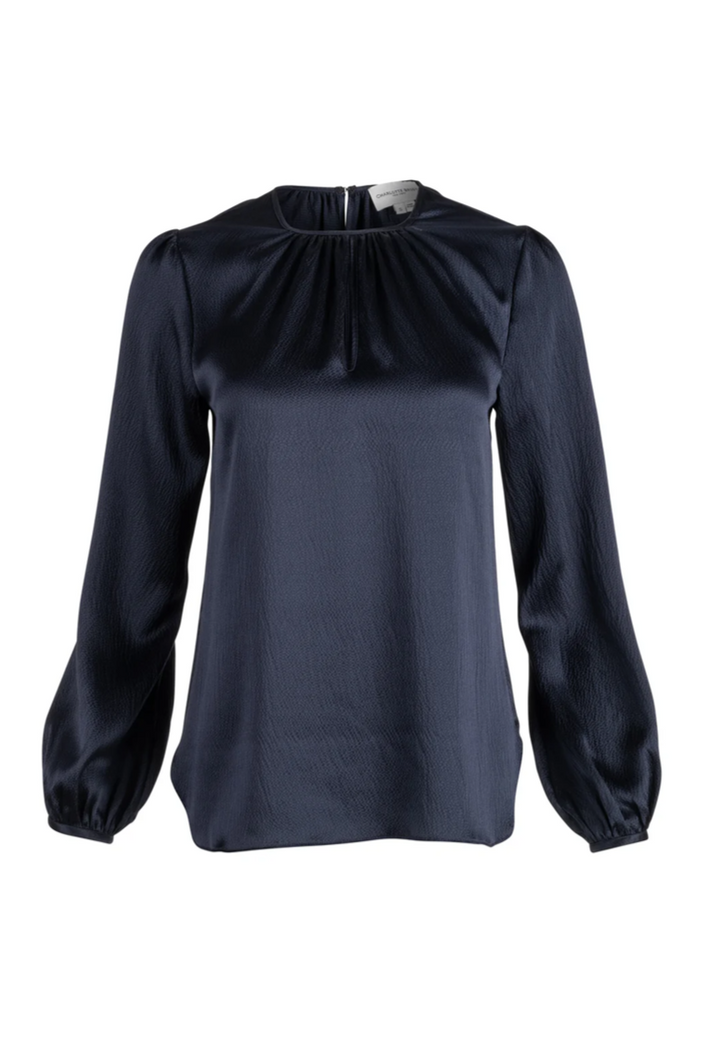 Keyhole Blouse - Navy Hammered