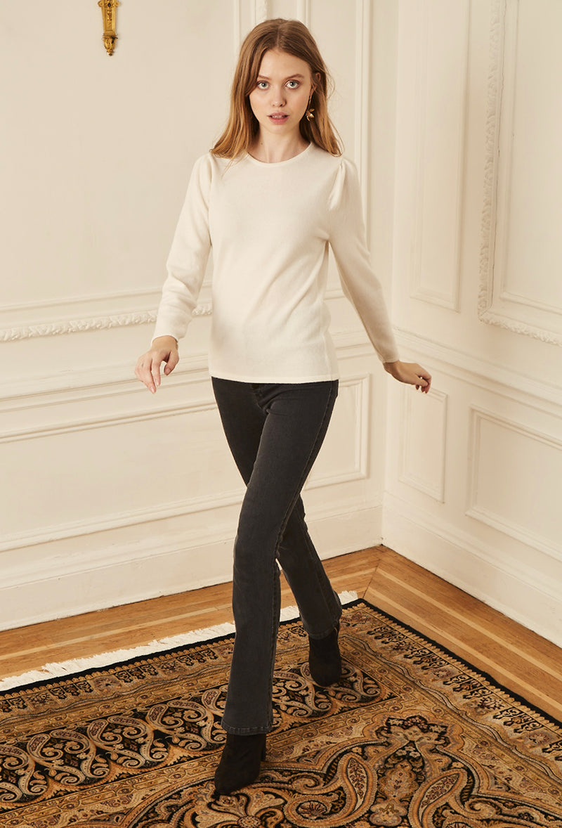Gathered Sleeve Crewneck - Ivory