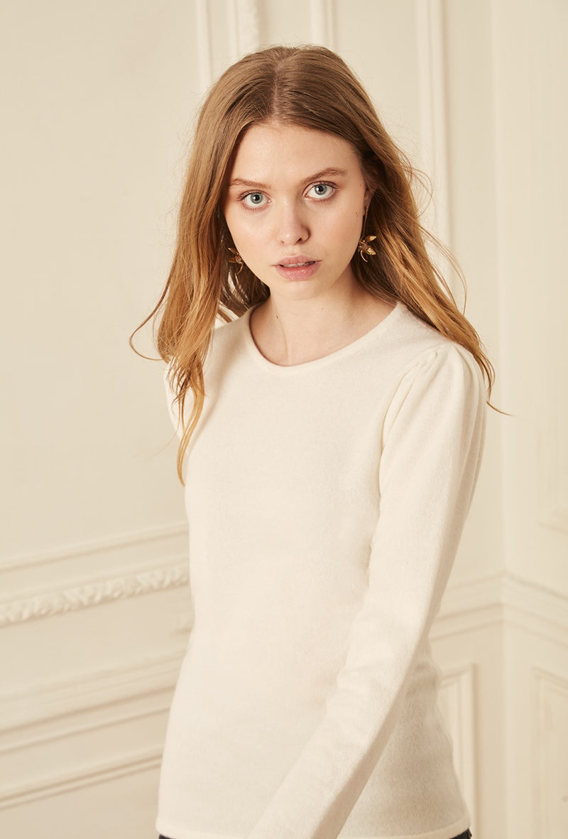 Gathered Sleeve Crewneck - Ivory