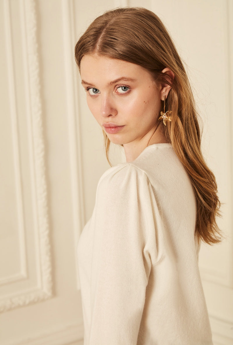 Gathered Sleeve Crewneck - Ivory