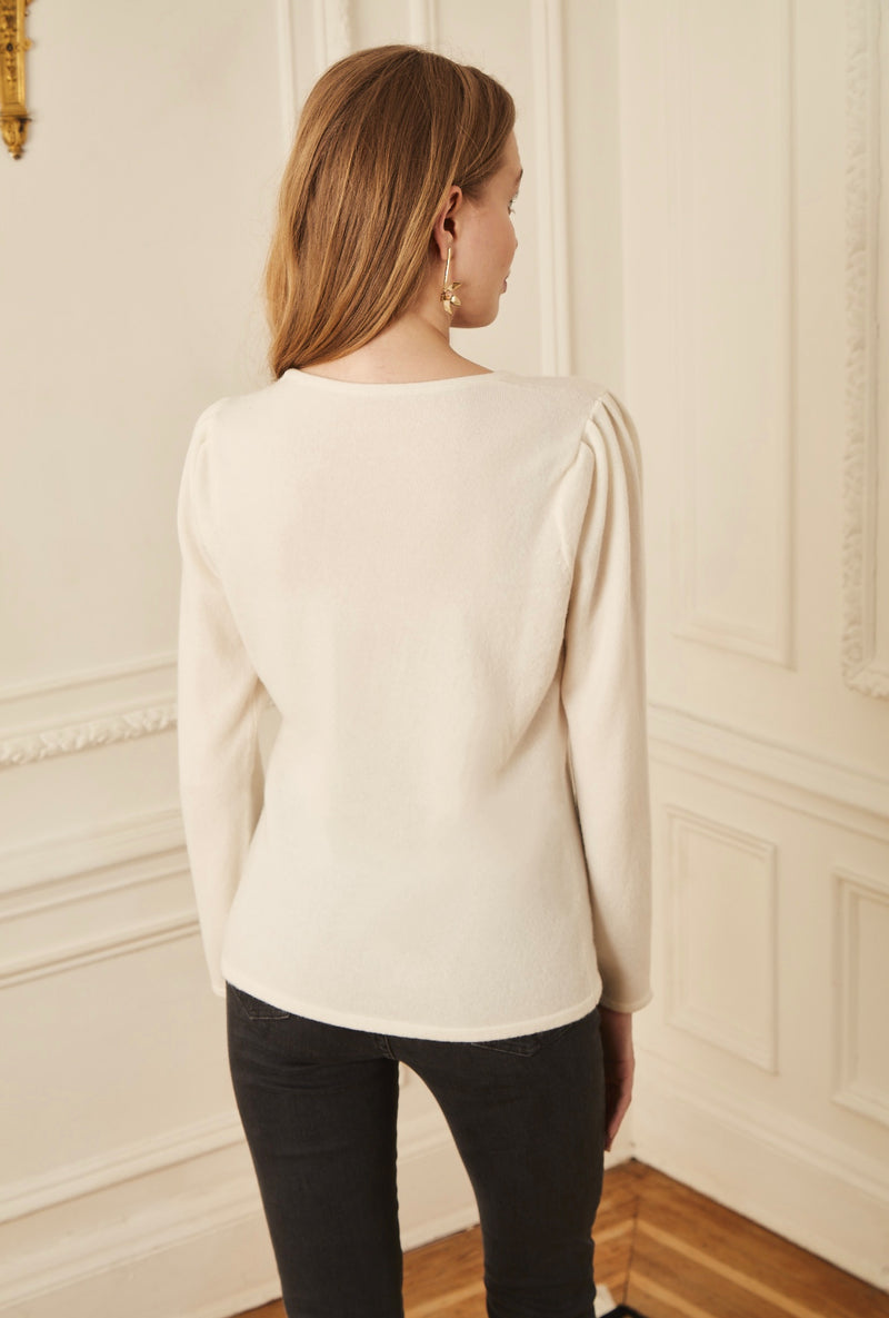 Gathered Sleeve Crewneck - Ivory