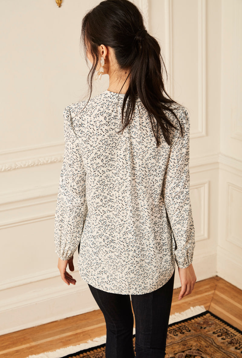Long Sleeve Gathered Blouse - Bluebell