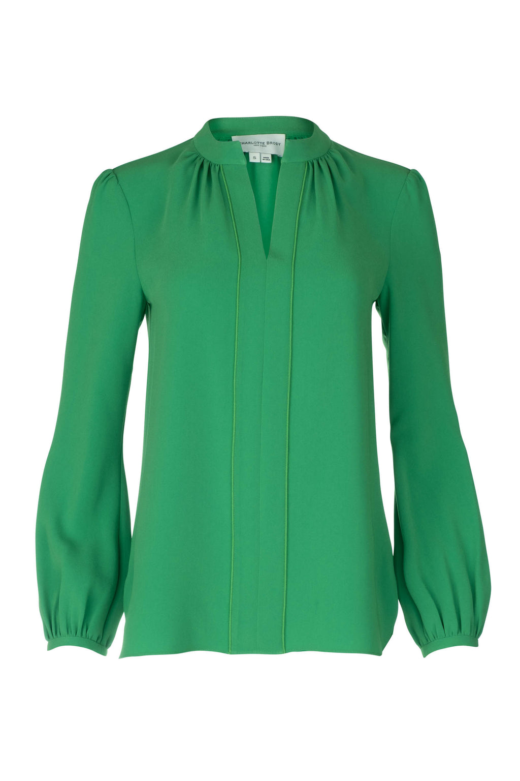 Long Sleeve Gathered Blouse - Emerald