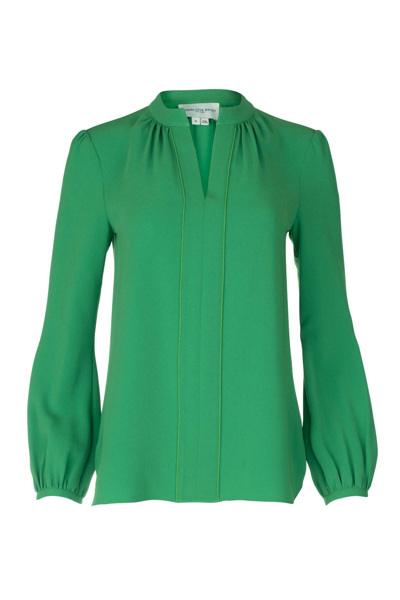 Long Sleeve Gathered Blouse - Emerald – Charlotte Brody