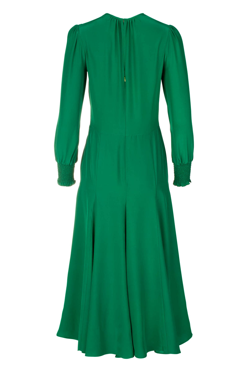 Smocked Keyhole Midi Dress - Emerald