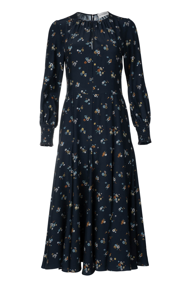 Smocked Keyhole Midi Dress - Meadow Print