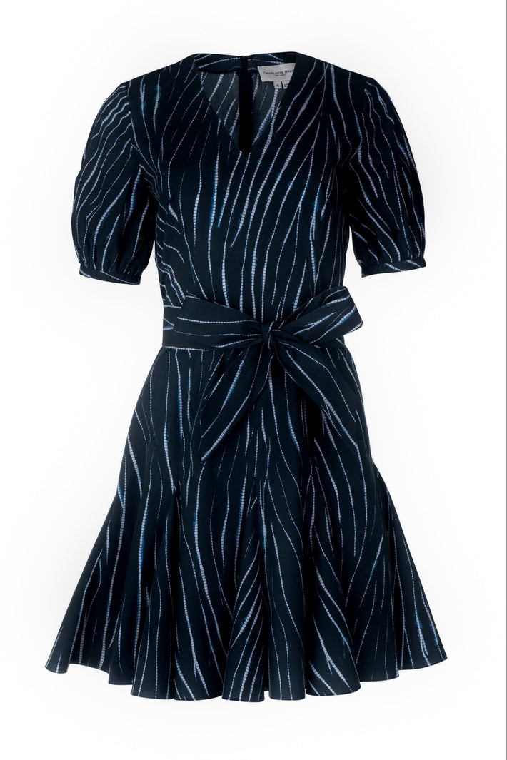 V-Neck Godet Dress - Navy Willow