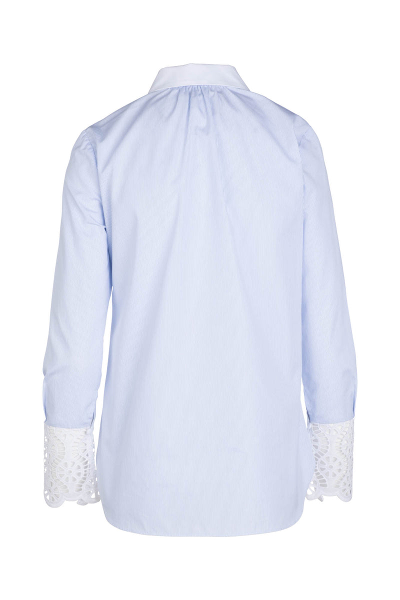 Lace Button Down - Blue and White Stripe
