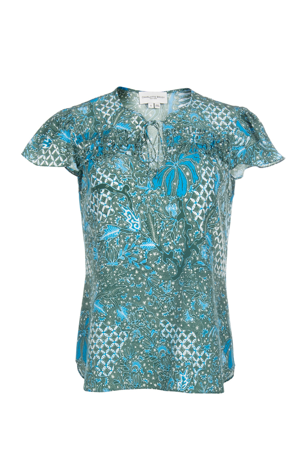 Amor Blouse - Aqua Trellis