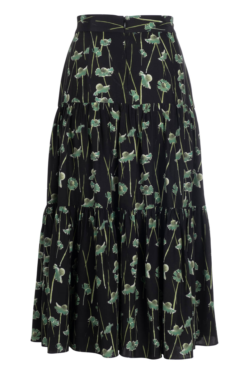 Tiered Midi Skirt - Lime Spanish Poppy
