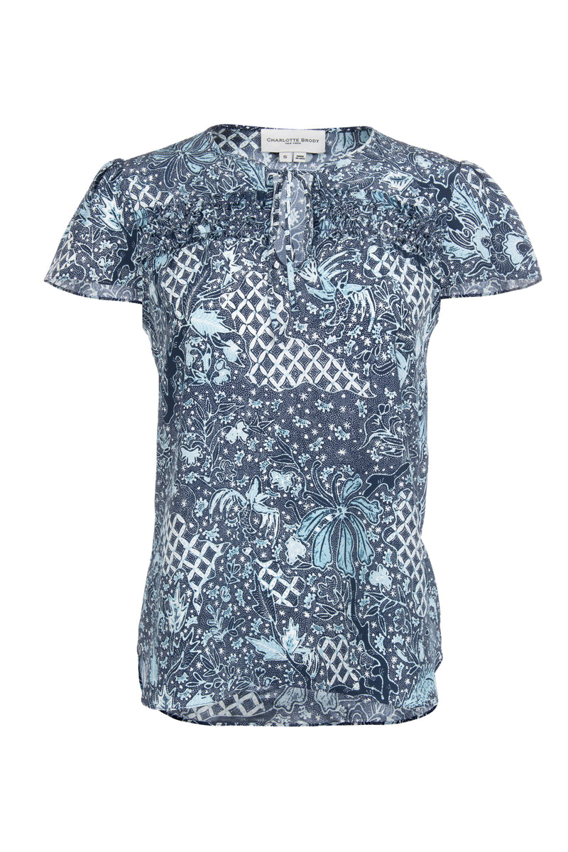 Amor Blouse - Navy Trellis