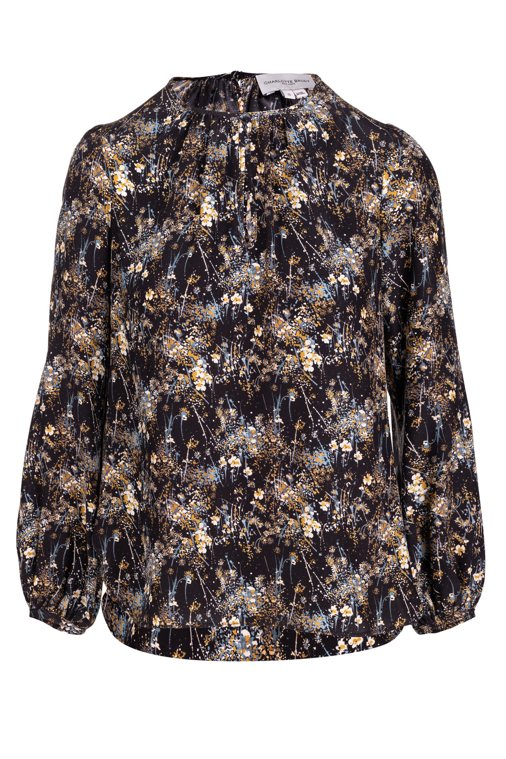 Keyhole Blouse - Denim Bursting Blooms