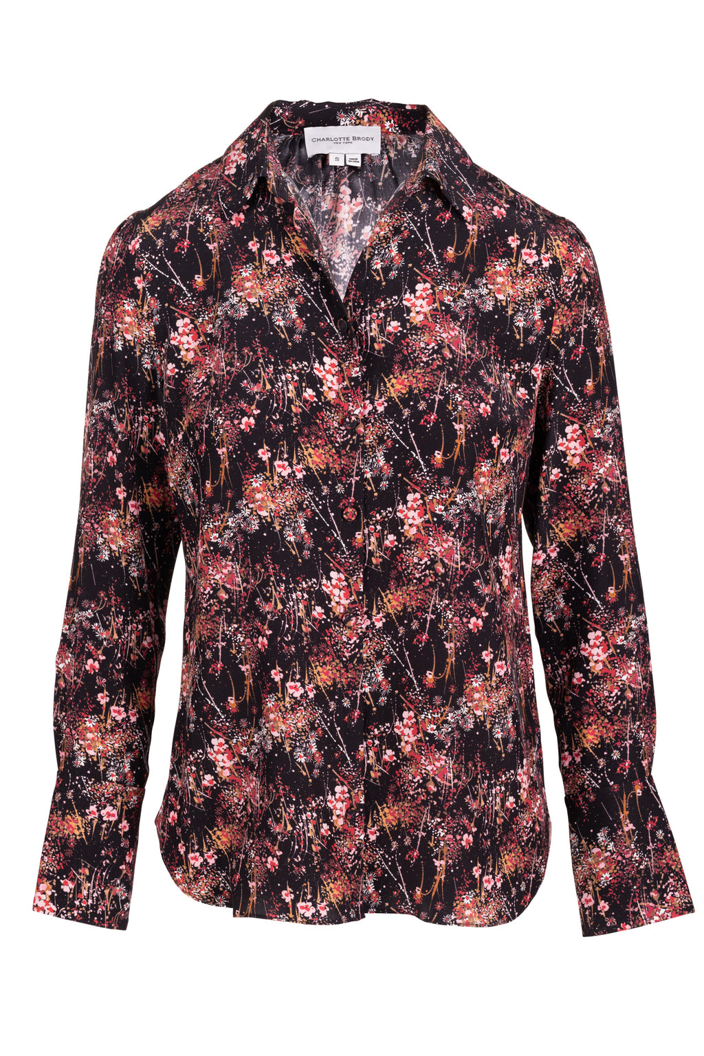 Silk Button Down - Rose Bursting Blooms