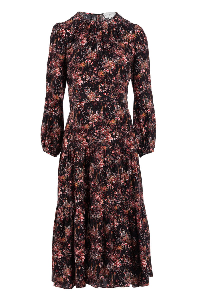 Keyhole Midi Dress - Rose Bursting Blooms