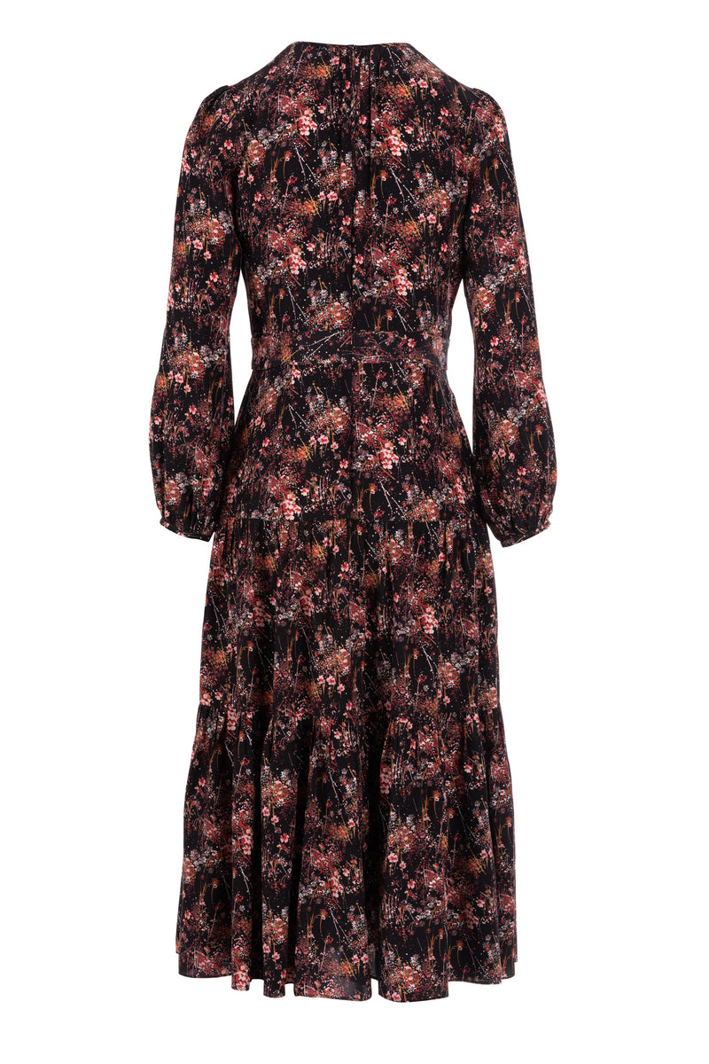 Keyhole Midi Dress - Rose Bursting Blooms