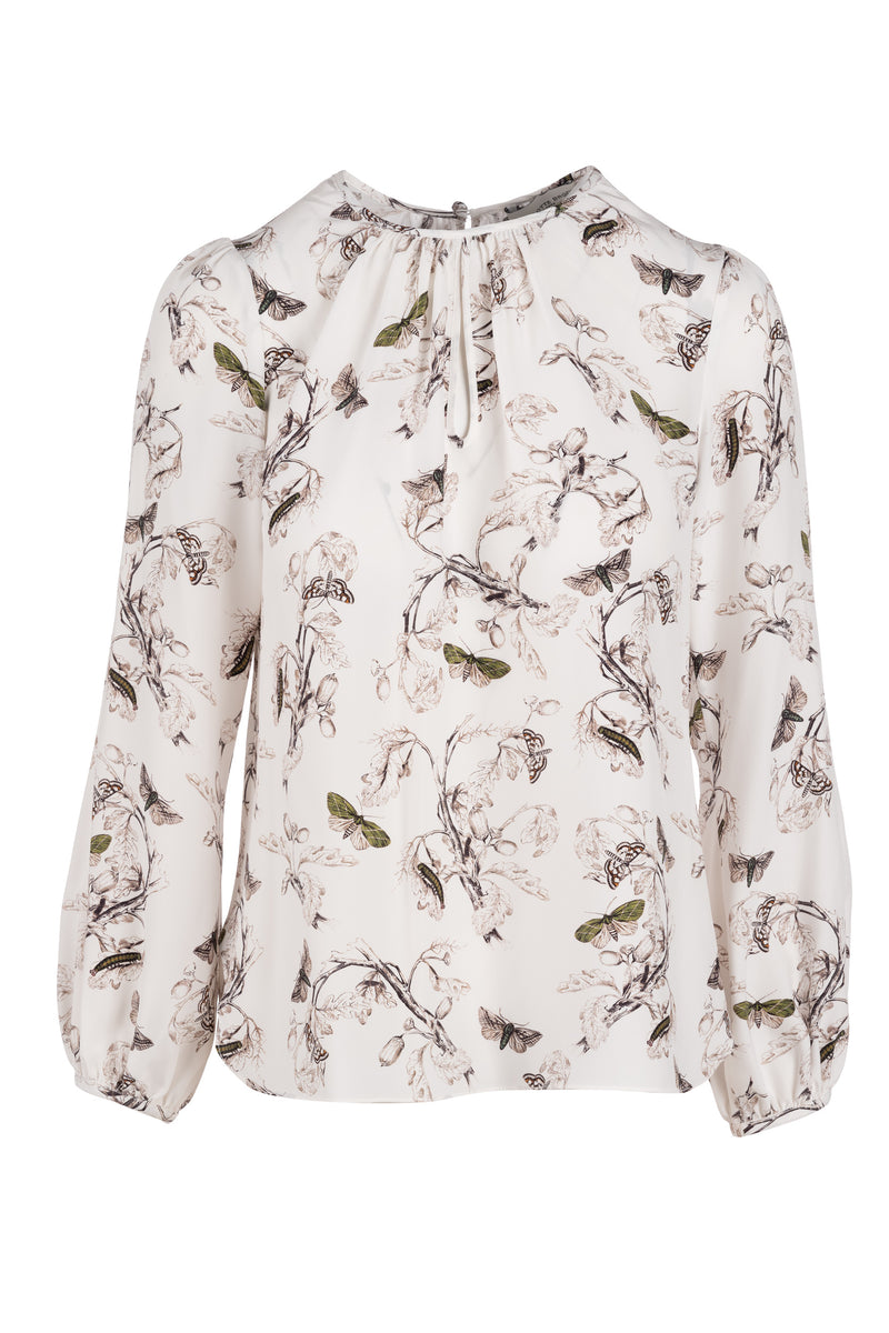Keyhole Blouse - Olive Butterfly