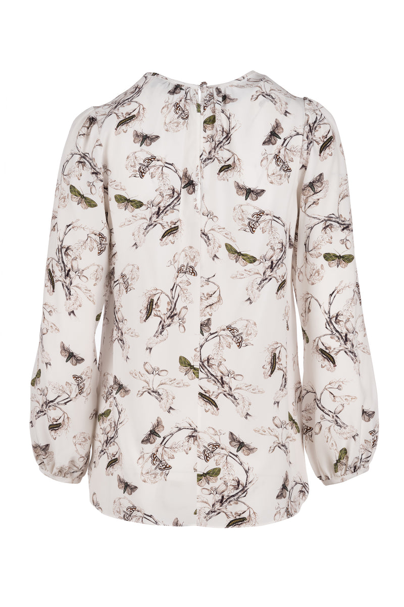 Keyhole Blouse - Olive Butterfly