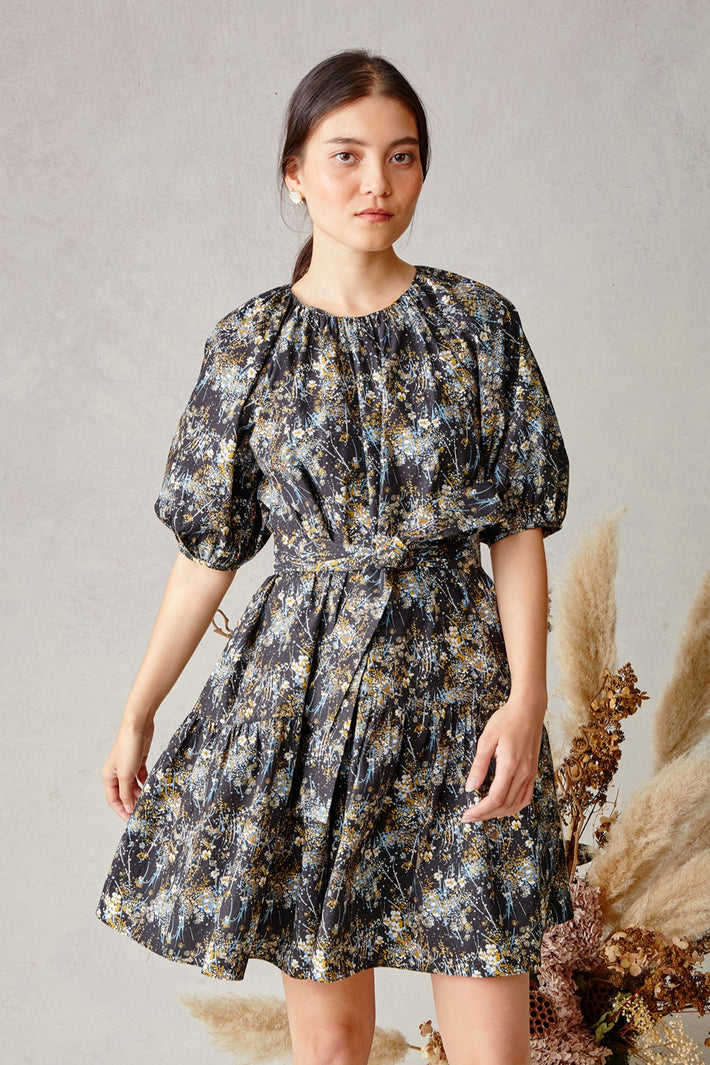 Mayapple Dress - Denim Bursting Blooms