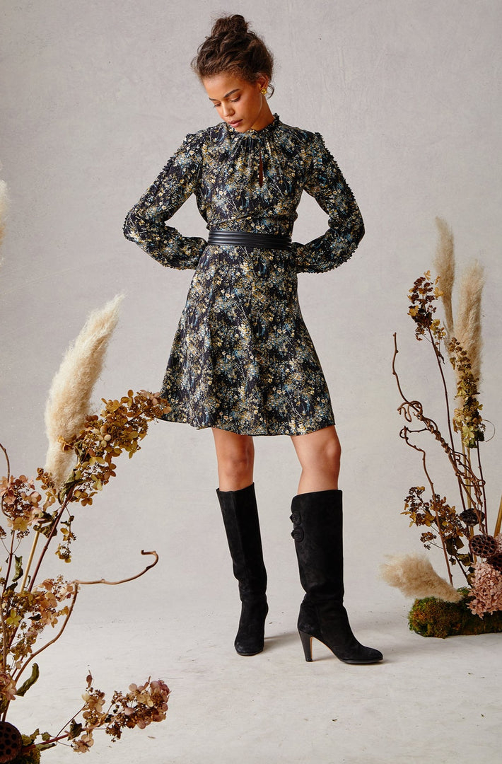 Pansy Dress - Denim Bursting Blooms