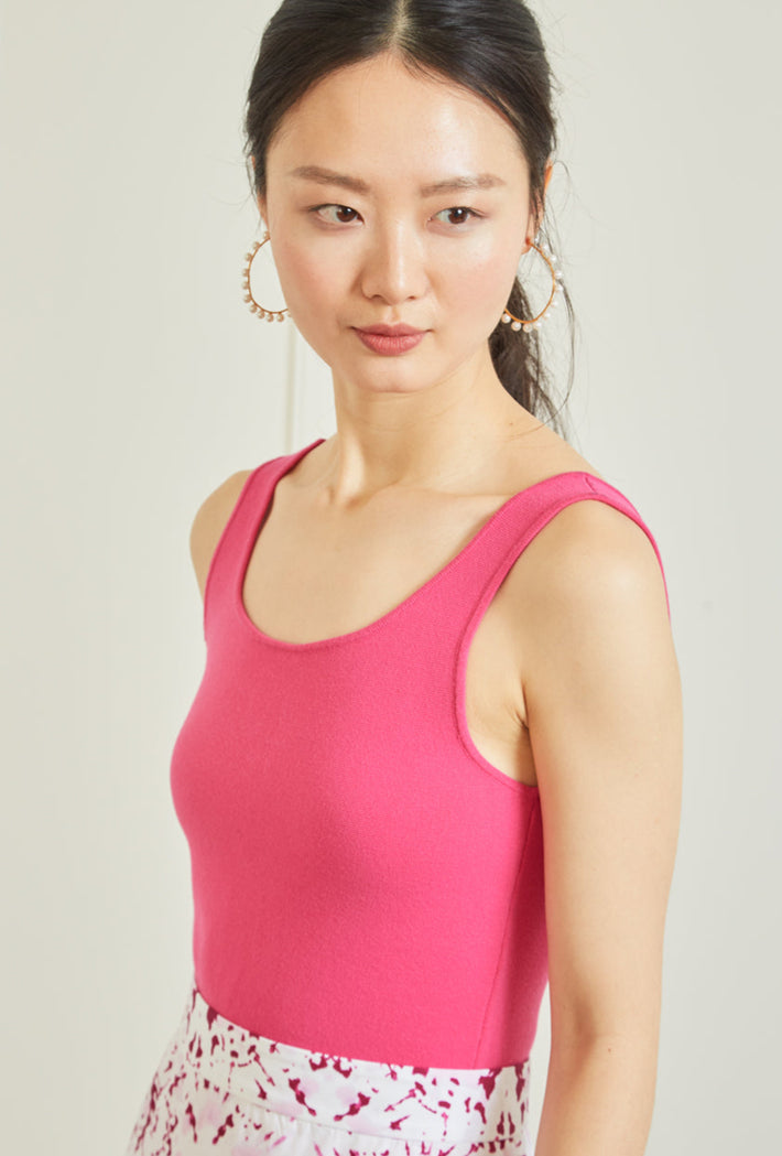 High Low Knit Tank - Hot Pink