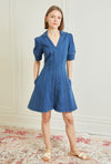 Lantern Sleeve Denim Dress - Blue