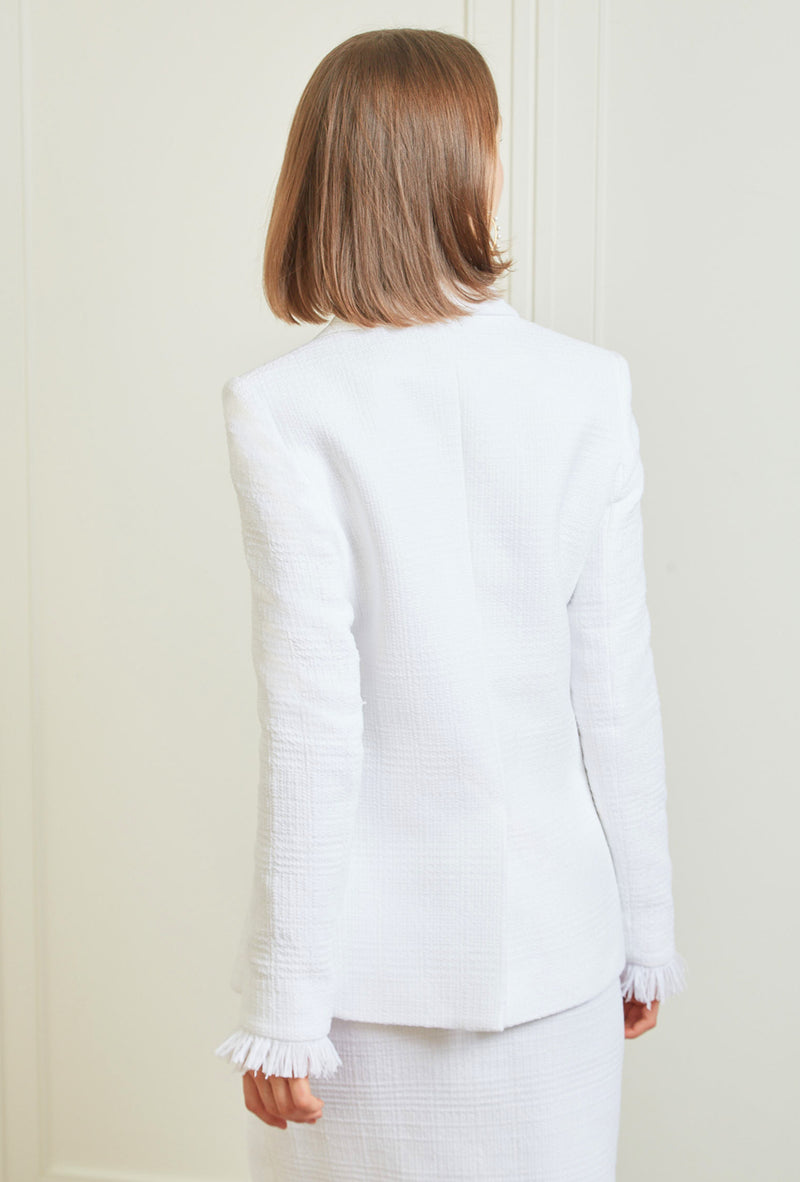 Shawl Collar Blazer - White Tweed