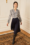 Long Sleeve Gathered Blouse - Navy Reptile