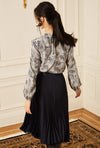 Long Sleeve Gathered Blouse - Navy Reptile