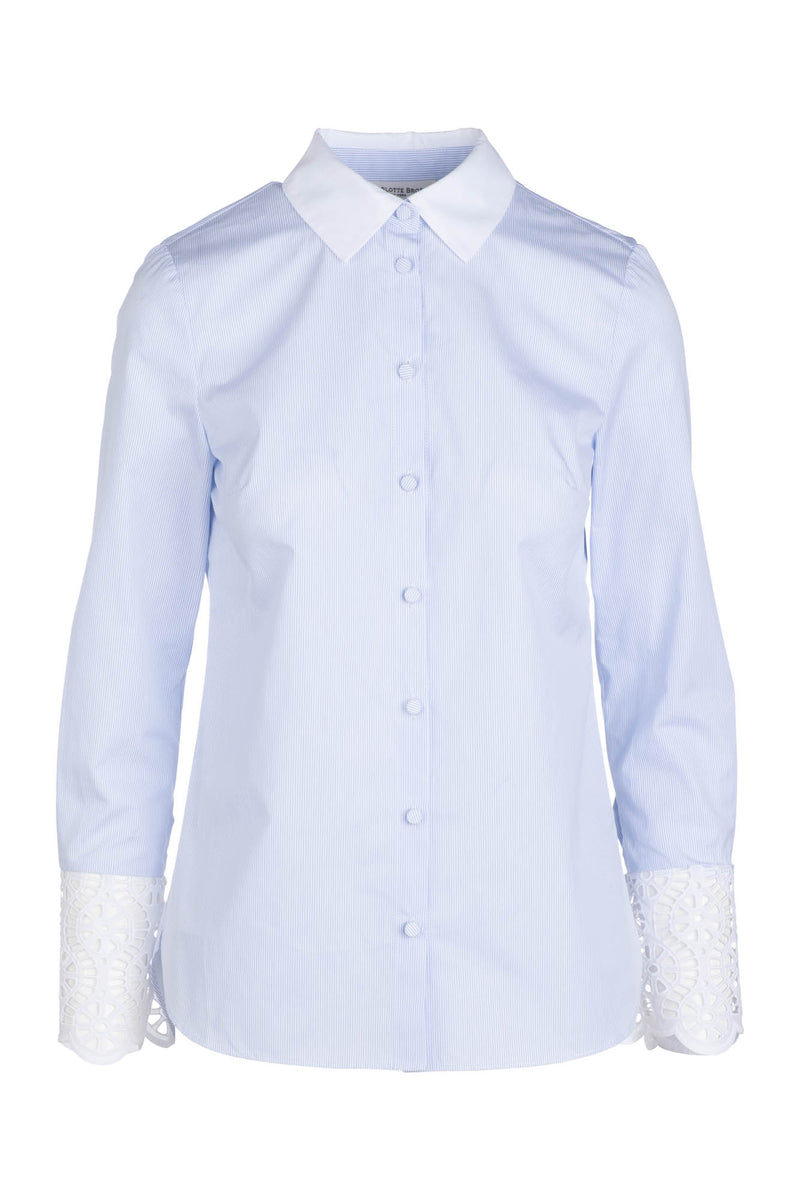 Lace Button Down - Blue and White Stripe