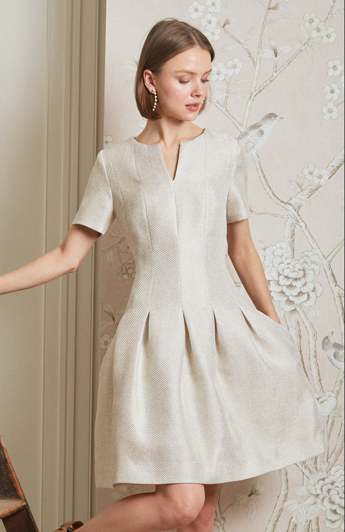 Canterbury Dress in Sand Basketweave