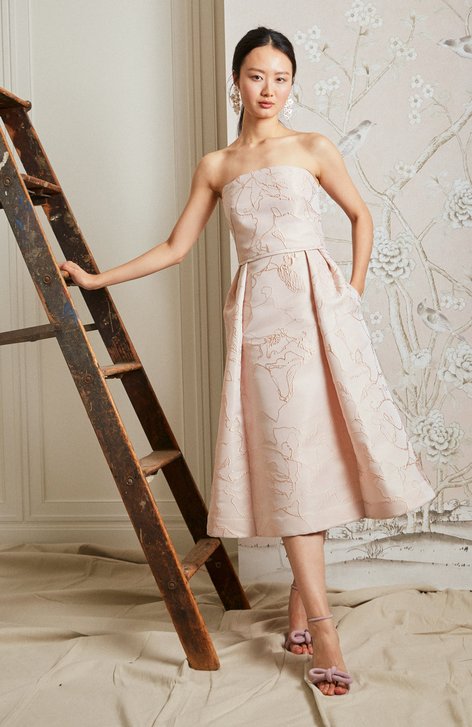 Strapless Tea Length Dress - Blush Nadal