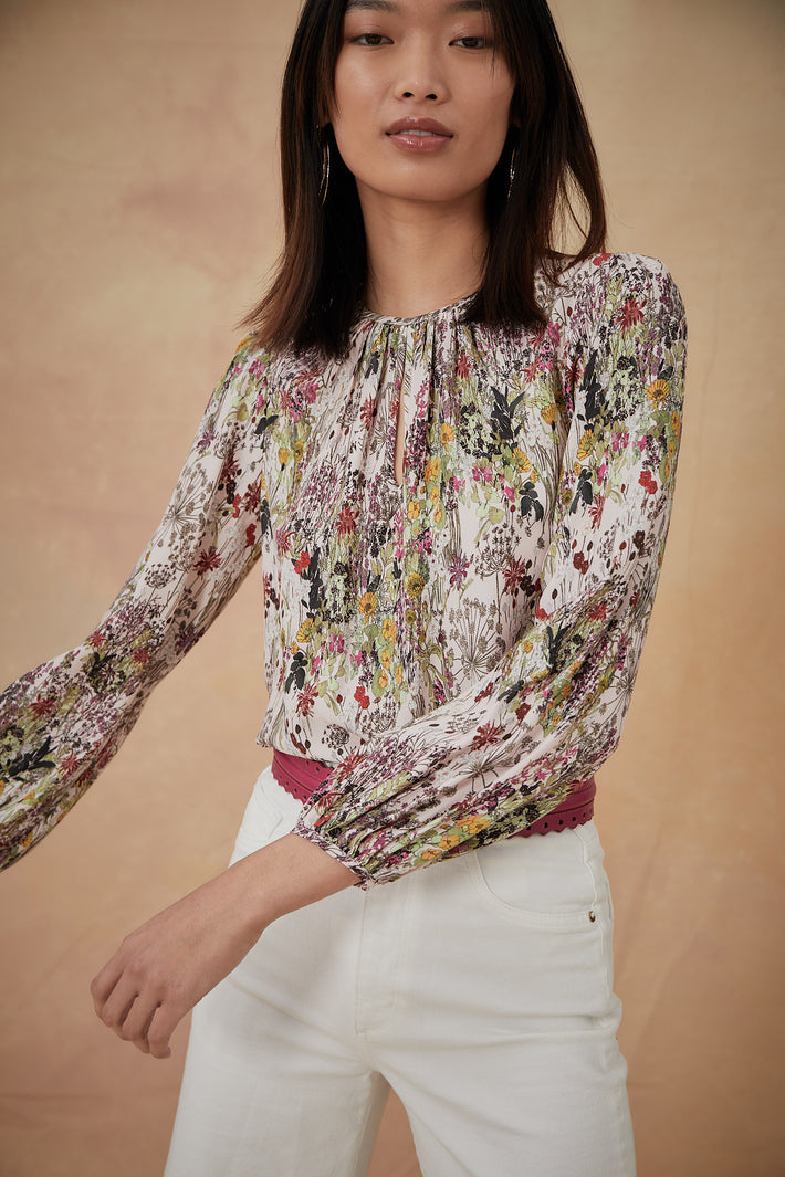 Keyhole Blouse - Blush English Garden
