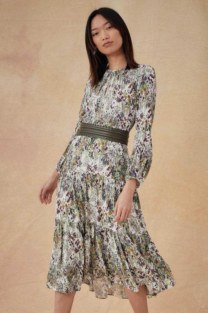 Keyhole Midi Dress - White English Garden