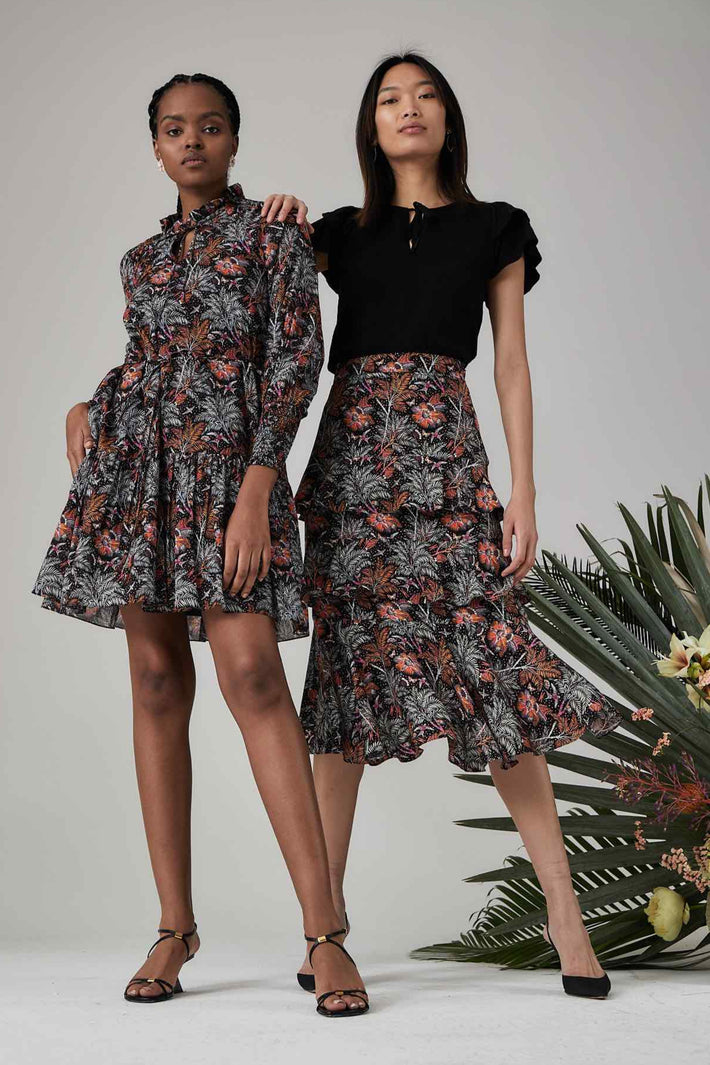 Cascade Ruffle Skirt - Black Desert Oasis