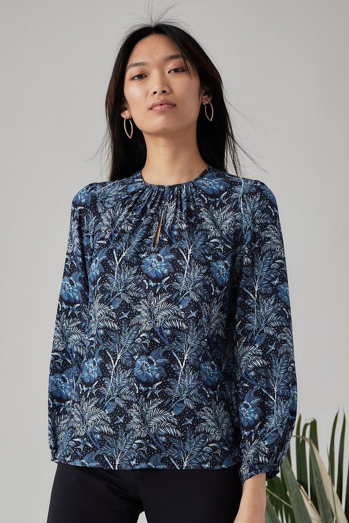 Keyhole Blouse - Navy Desert Oasis