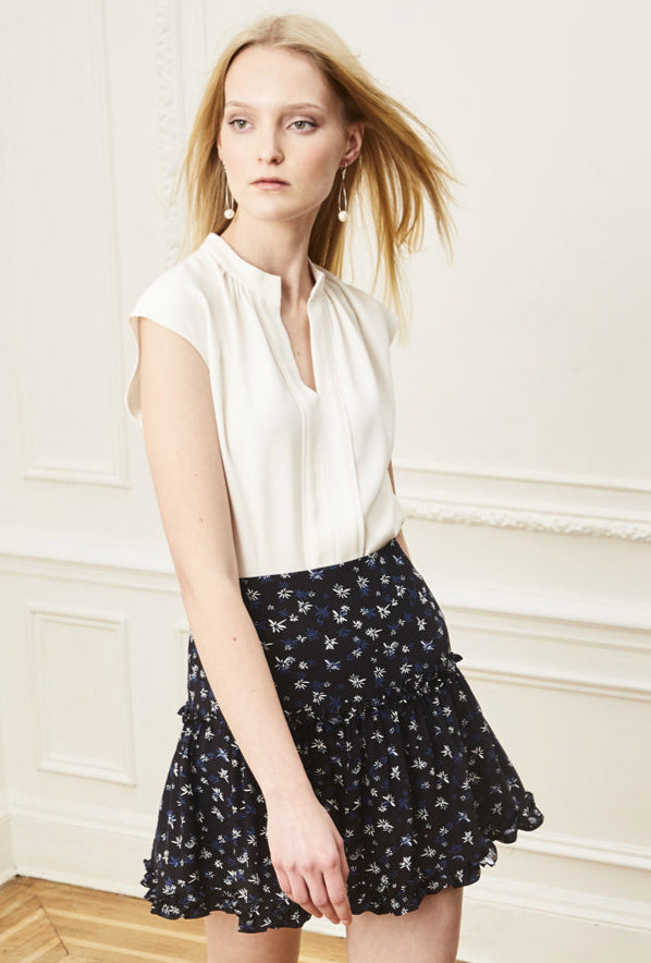 Dahlia Skirt - Black Navy Micro Flower