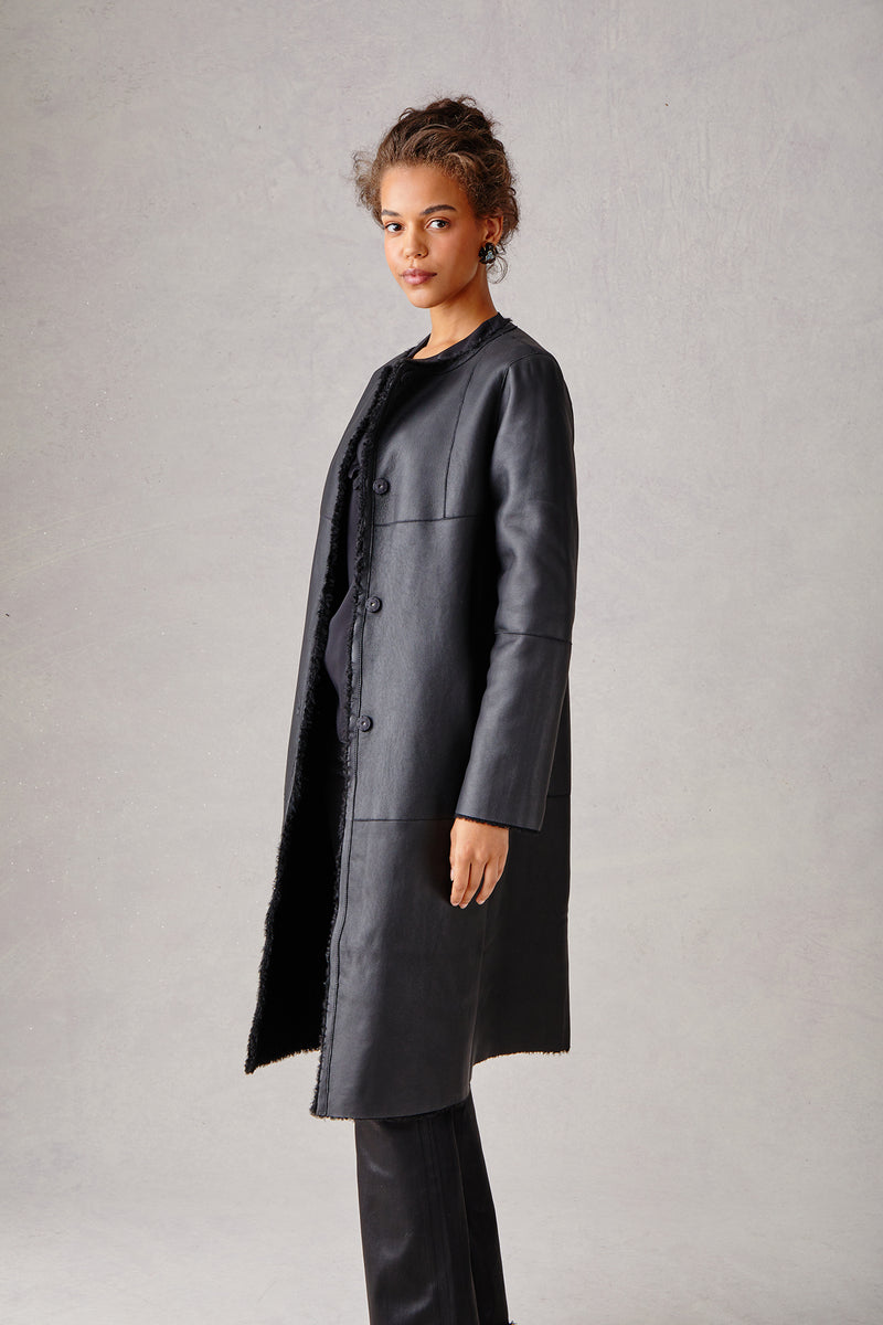 Reversible Shearling Coat - Black