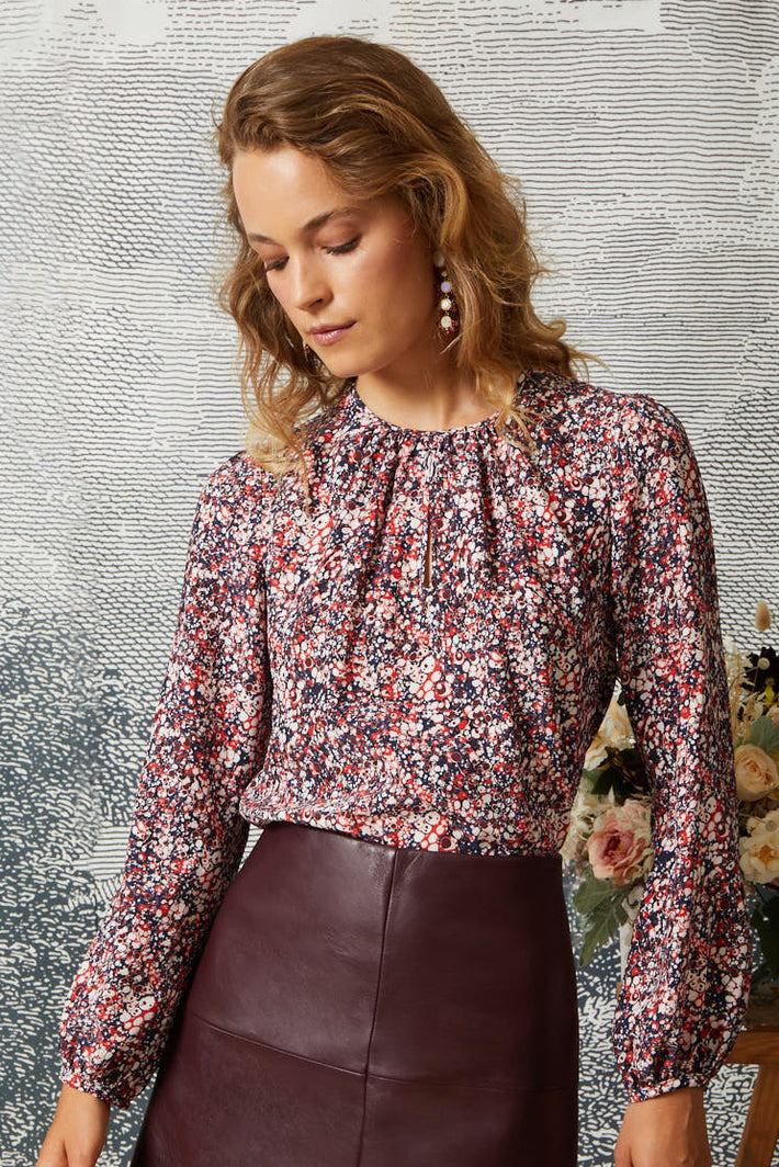 Keyhole Blouse - Red Marble