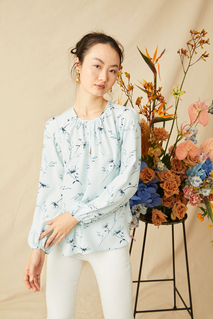 Keyhole Blouse - Blue Flora