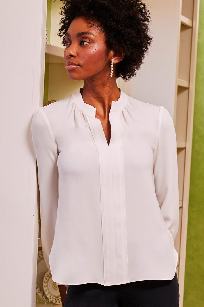 Long Sleeve Gathered Blouse - Ivory